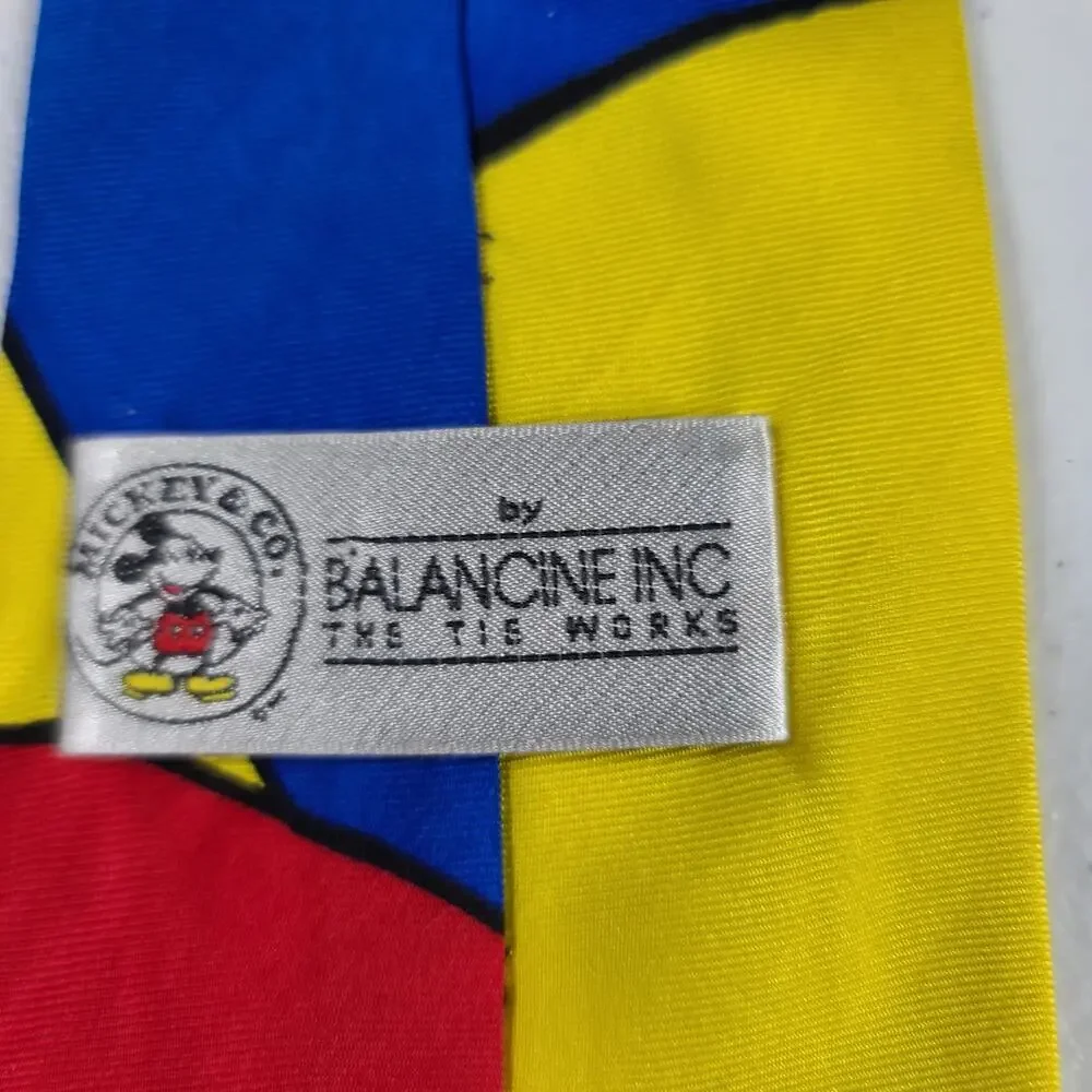 Mickey Mouse Blue Red Yellow Golf Motif Silk Tie